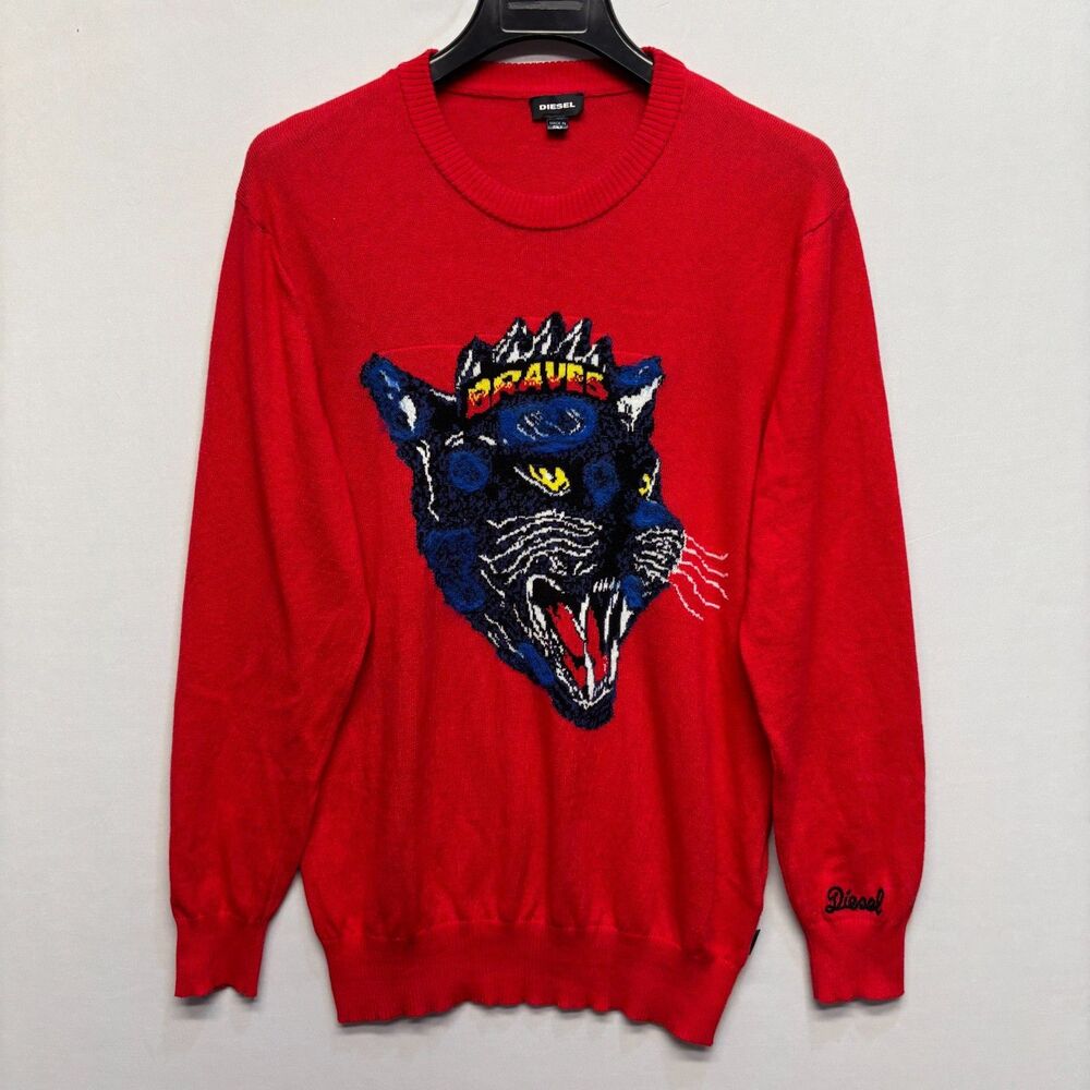 DIESEL Men Knit Pullover Sweater Braving Panther Size Small C124 -9